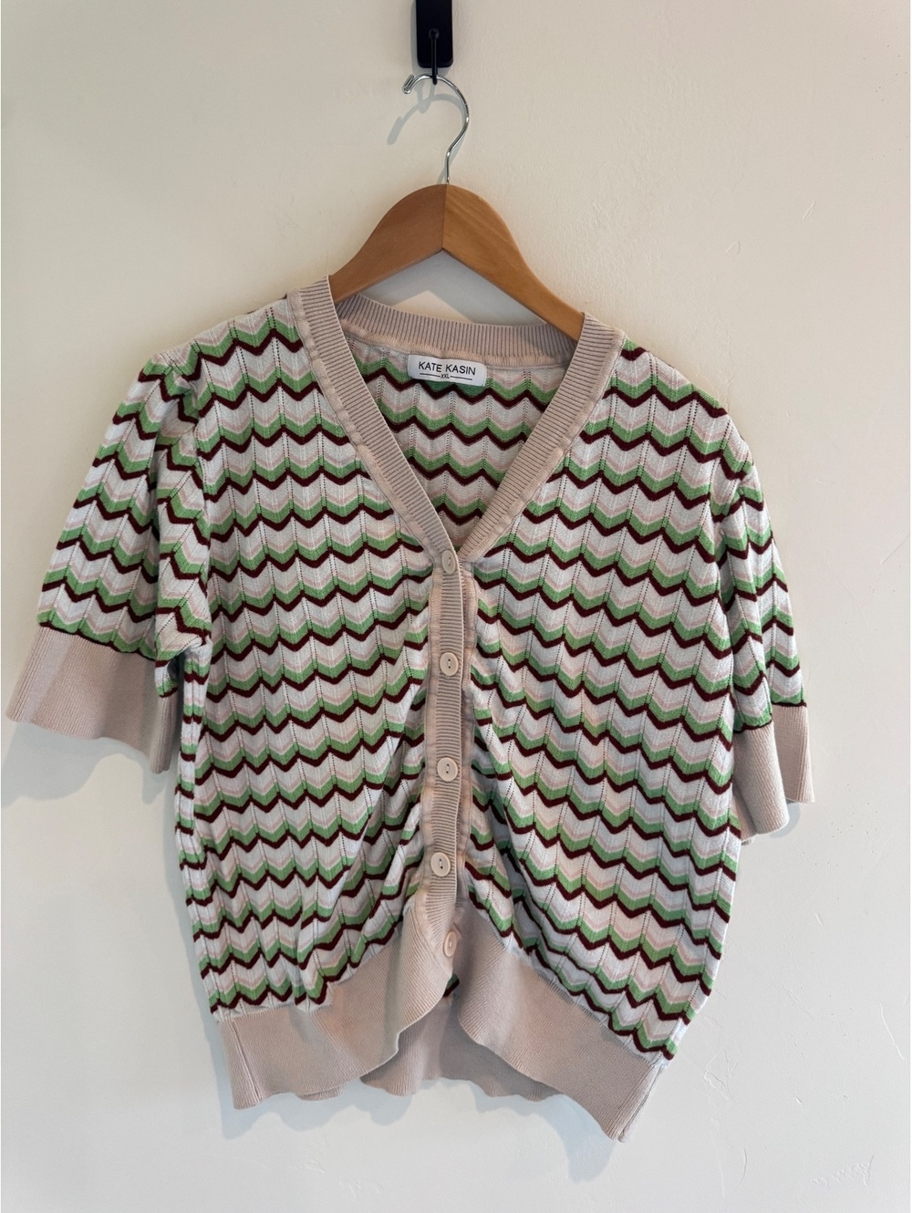 Kate Kasin Chevron Knit Button Front Cardigan Size XXL